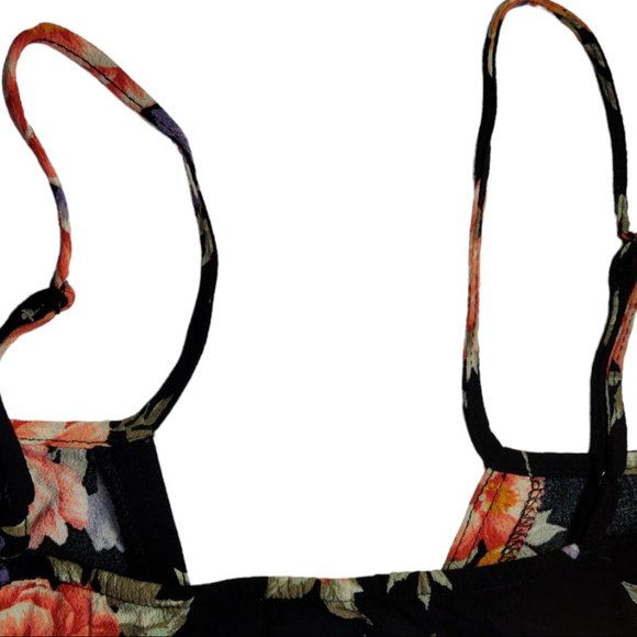 American Eagle Shirt Small Black Floral Cinch Front Tank Top Cami AEO whimsigoth - Picture 6 of 9